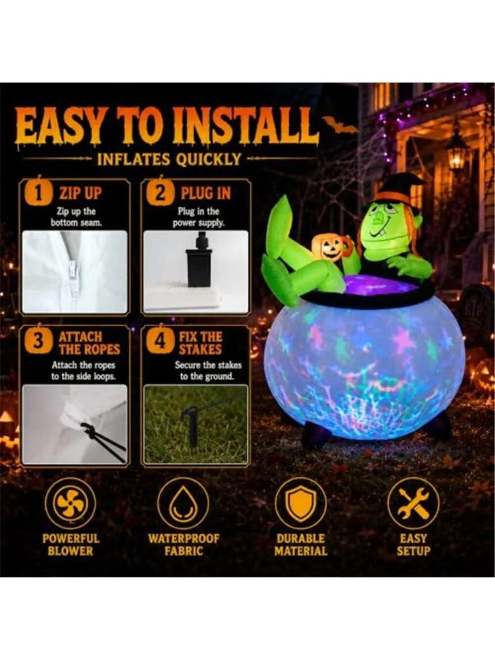 5 FT Halloween Inflatable Witch Cauldron, LED Outdoor Yard Decoration